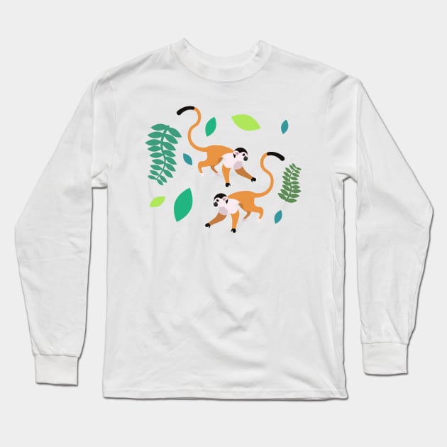 Tití monkey or squirrel monkey Long Sleeve T-Shirt by Geramora Design